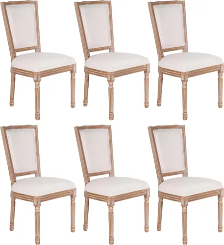 Miniatura 14 de Polar Aurora Juego de 2 sillas de comedor con respaldo cuadrado de tela beige con patas de madera maciza y marco para cocina francesa de campo