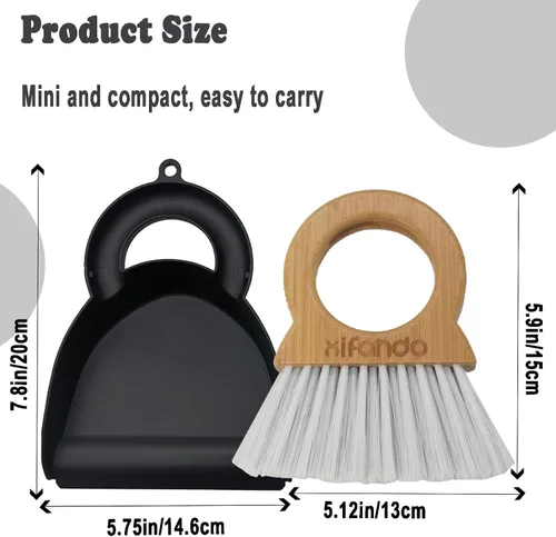 Miniatura 2 de Mini escoba y recogedor para tareas domésticas: mango de bambú, escoba pequeña y recogedor, combinación de mini barrido de escritorio, cepillo