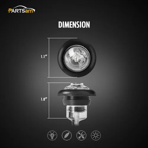 Miniatura 5 de Partsam - 10 piezas de luces LED de 3/4 pulg. ámbares para lado, luces de señalización aprobadas por DOT con lente transparente, luces tipo bala