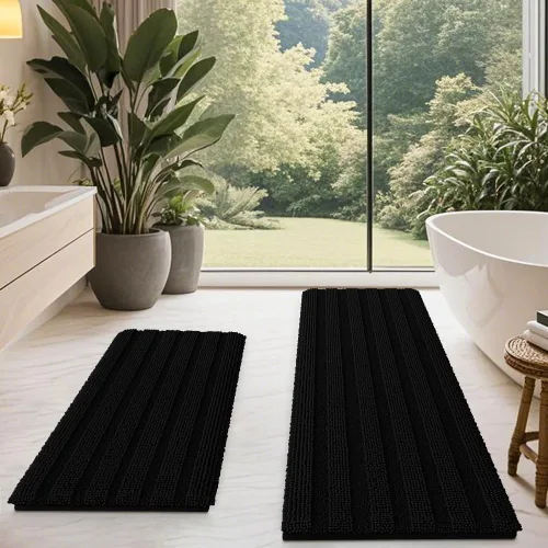 Miniatura 70 de ACCUMTEK - Juego de alfombras de baño a rayas beige de 3 piezas, ultrasuaves, antideslizantes de chenilla, alfombras de baño mullidas y absorbentes