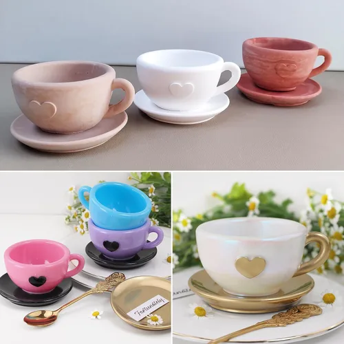 Miniatura 7 de Wehous Juego de moldes de silicona con forma de taza de té y platillo, recipiente de resina creativa, bandeja de almacenamiento de frascos, soporte