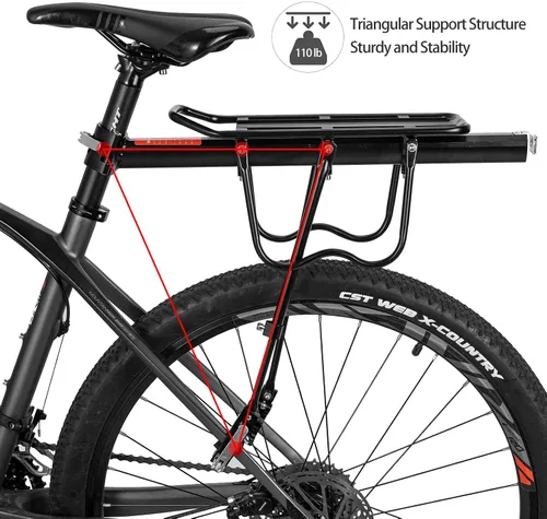 Miniatura 6 de ROCKBROS Portaequipajes trasero para bicicleta, soporte de carga para bicicleta de liberación rápida, ajustable, para parte trasera de bicicleta