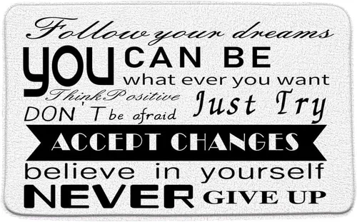 KXO Tapete de baño con citas inspiradoras, color blanco y negro, frase motivacional, frase positiva, frase "Believe in Yourself Never Give up" de