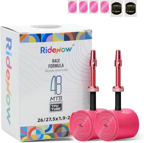 Miniatura 9 de RideNow - Paquete de 2 tubos interiores para bicicleta MTB de 24/ 26/27.5/29 pulgadas para 1.3-2.0/1.9-2.5, con válvula Presta de metal/TPU