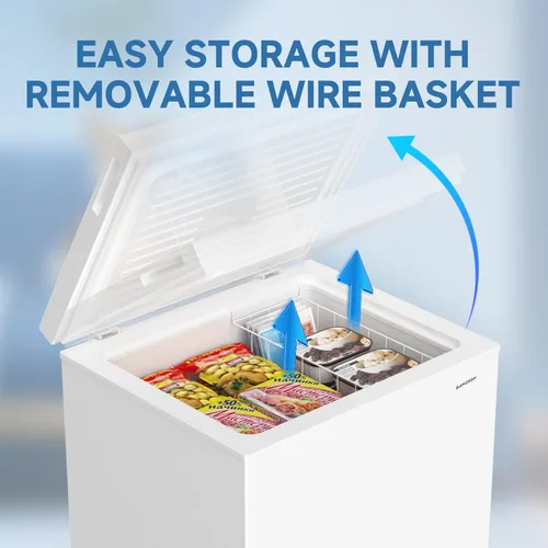 Miniatura 8 de BANGSON Congelador de pecho, congelador profundo de 5.0 pies cúbicos con cesta extraíble, termostato ajustable, mini congelador, ideal para Blanco