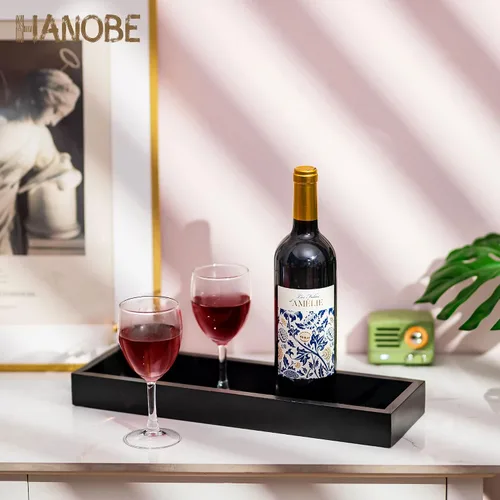 Miniatura 5 de Hanobe Bandeja rectangular larga y estrecha: portavelas rectangular decorativo negro, bandeja de centro de mesa, bandeja de servir sin asa para mesa