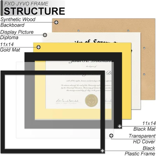 Miniatura 2 de Fxojyvo Marco de diploma negro 11x14, marco para documentos 8,5 x 11 con alfombrilla o 11 x 14 sin alfombrilla, marco para certificado