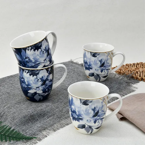 STP GOODS Mizuki - Taza grande de porcelana de 13.5 onzas líquidas, juego de 4 en caja de regalo