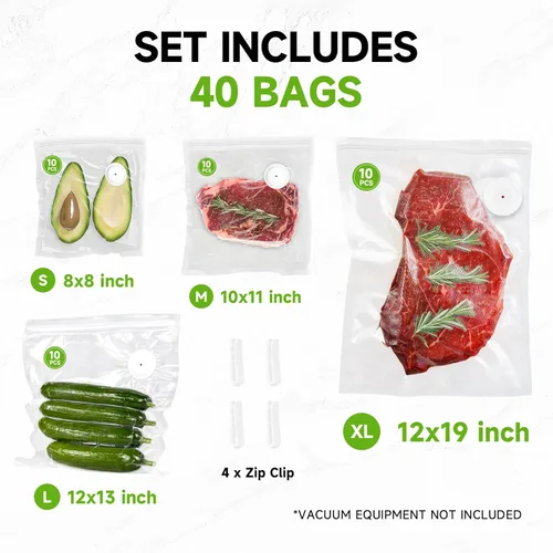 Miniatura 2 de Bolsas selladoras al vacío Vixino, 40 bolsas selladoras al vacío reutilizables para alimentos, sin BPA, preparación de comidas y cocción sous vide
