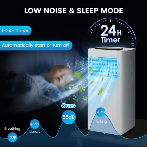 Miniatura 5 de KOTEK Aire acondicionado portátil para habitación de hasta 250 pies cuadrados, unidad de CA 3 en 1 de 8000 BTU para dormitorio con modo