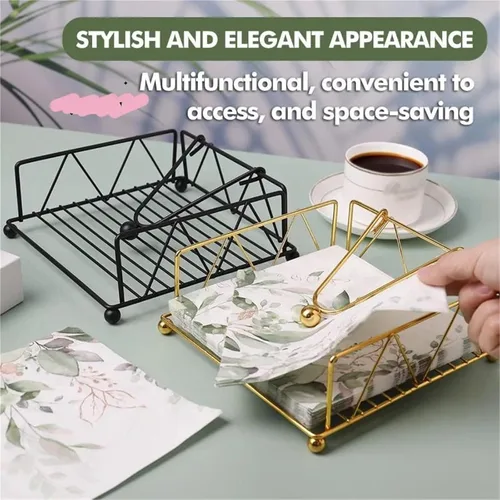 Miniatura 4 de Rustic Metal Napkin Holder Square Paper Organizer Kitchen Restaurant Tabletop(2 Gold)