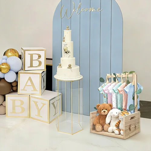 Miniatura 7 de Okydoky Armario de madera para baby shower, cesta de regalo con asa, con colgador de ropa y guirnalda, cesta personalizada para baby shower