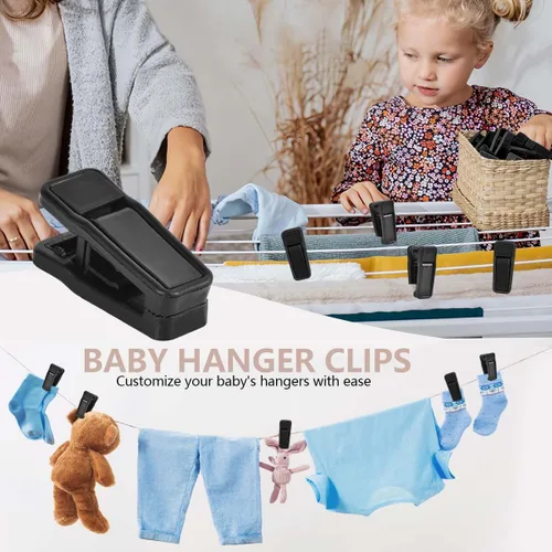 Miniatura 5 de KISEER Juego de 40 clips de plástico para colgar bebés de línea delgada para colgar ropa de terciopelo (negro)