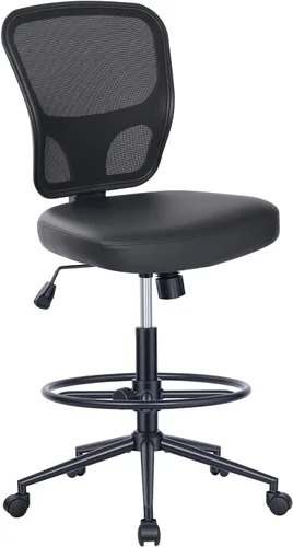 HYLONE Silla de oficina sin brazos con reposapiés, silla de escritorio giratoria de piel sintética, silla de dibujo de altura ajustable para oficina