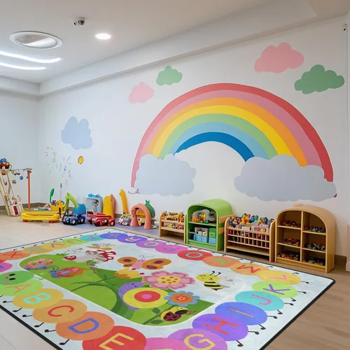 Miniatura 6 de Alfombra para Niños, Alfombra de Oruga Arcoíris ABC Letras del Alfabeto Tapete Educativo - 5x7 Pies Alfombra de Área de Aprendizaje con Respaldo
