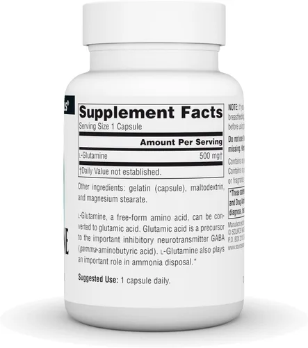 Miniatura 3 de Source Naturals L-glutamina, aminoácido de forma libre que apoya la energía metabólica*, 500 mg - 50 cápsulas