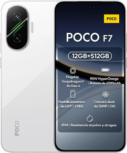 XIAOMI Poco F7 Ai 5G (para Tmobile Mint Tello & Global) (512 GB + 12 GB) NFC 1.5K 6.83 pulgadas Amoled 50MP Sony Cam Gamers Phone NFC Dual sim Blanco