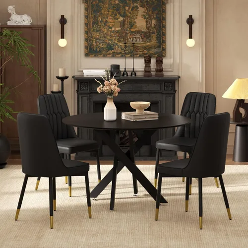 Miniatura 42 de RGZ Juego de mesa de comedor redonda negra de mediados de siglo para 2, mesa de cocina pequeña de madera circular de 36 pulgadas y 2 sillas