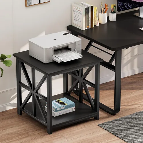 Miniatura 5 de GreenForest - Mesa de noche con estante de almacenamiento de 2 niveles, mesa auxiliar grande de 61 cm para sala de estar, mesita moderna para Negro