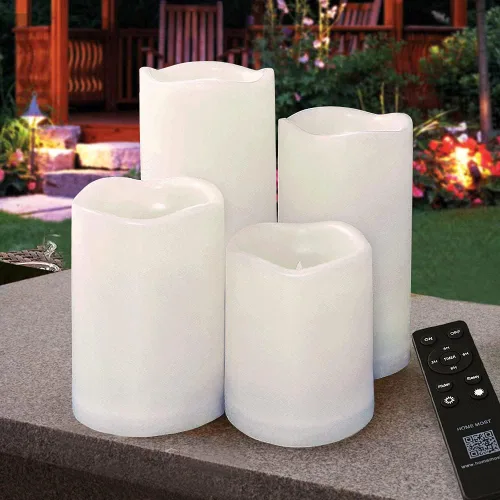 Miniatura 8 de Juego de 4 velas LED de pilar para exteriores, IP65, impermeables, 3 x 4, 3 x 5, 3 x 6, 3 x 7, color crema, velas de pilar que funcionan