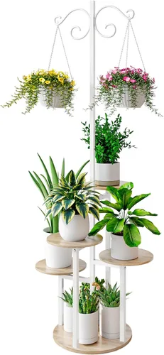 Miniatura 15 de INGIORDAR Soporte para plantas de interior de 4 niveles con 5 estantes para macetas múltiples para patio, jardín, balcón, sala de estar, esquina