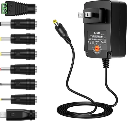 Belker 36W Universal 3V 4.5V 5V 6V 7.5V 9V 12V Adaptador de Alimentación de Corriente Alterna a Corriente Continua para Tira de Luz LED LCD Router