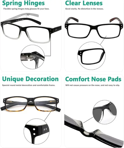 Miniatura 5 de Eyekepper Paquete de 5 lentes de lectura para hombre, incluye lentes de sol de lectura, bisagras de resorte, gafas clásicas de tramposo