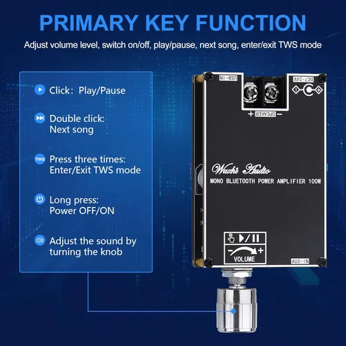 Miniatura 4 de ZK-1001B Amplificador Bluetooth 100W Mono AMP Mini Módulo de Amplificador de Audio de Potencia con Función de Emparejamiento de Caja TWS, Entrada