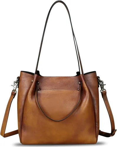 Miniatura 2 de Bolsos de cuero genuino para mujer, bolsos vintage hechos a mano con asa superior