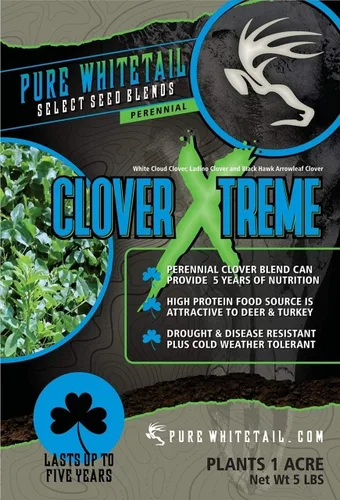 Miniatura 3 de Pure Whitetail Clover Xtreme Mezclas de semillas selectas Mezcla de semillas de trébol perenne de ciervos de cola blanca y pavos Semillas