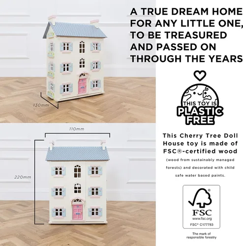 Miniatura 5 de Le Toy Van - Hermosa Casa de Muñecas de Madera Grande Cherry Tree Hall de 4 Pisos Juego de Juguetes para Niñas o Niños Excelente Como Regalo