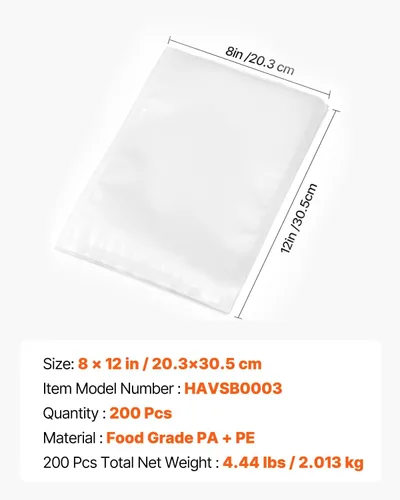 Miniatura 7 de Bolsas selladoras al vacío, bolsa duradera de 8 x 12 pulgadas, material de grado alimenticio sin BPA, 200 bolsas de sellado al vacío para ahorrar