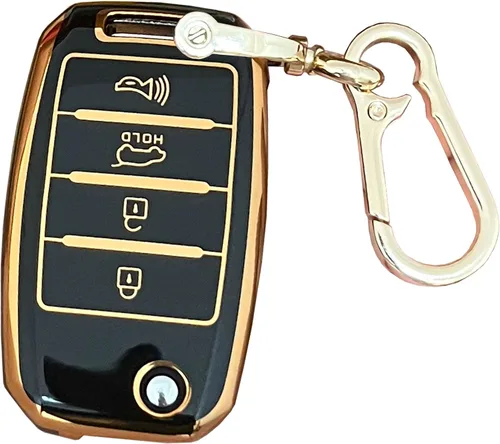 Funda para llavero Kia con llavero compatible con Kia Rio Optima Soul Sportage Sorento Carens Smart Remote Keys Fob (negro)