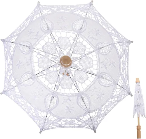 Toddmomy Sombrilla de encaje, paraguas decorativo de boda, sombrilla de encaje para novia, adorno para decoración de fotos, disfraz de dama (blanco)