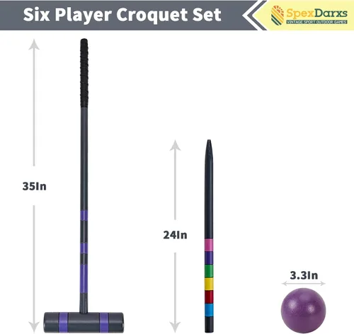Miniatura 2 de SpexDarxs Juego de croquet de lujo para seis jugadores, juego de croquetas de 35 pulgadas con mazos de madera de primera calidad, bolas