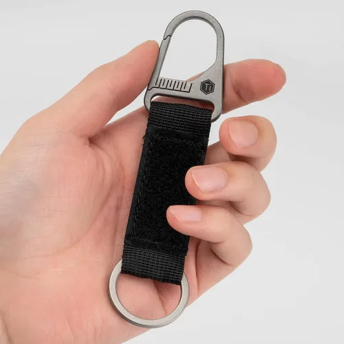 Miniatura 7 de KeyUnity Titanium Carabiner Keychain Nylon Webbing Molle Clip with Hook & Loop Panel for PVC Morale Patches