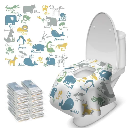 Blissful Diary 20 piezas de cubiertas desechables para asiento de inodoro para niños pequeños y adultos, extragrandes impermeables, paquete portátil