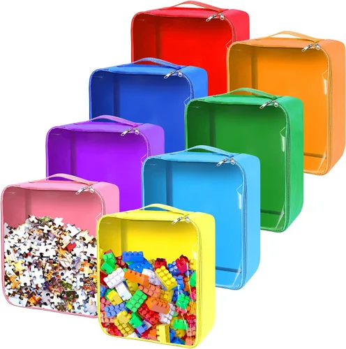 Paquete de 8 bolsas grandes transparentes de almacenamiento de juguetes con asas, 12 x 10 x 5 pulgadas, organizador de almacenamiento de juguetes
