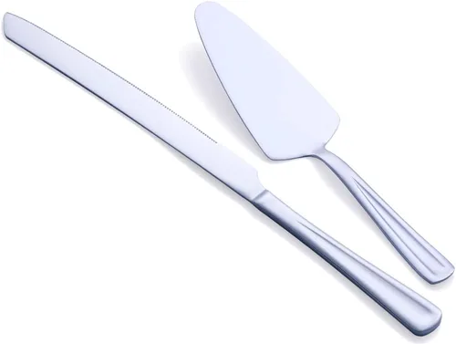 Juego de cuchillo y servidor de pastel GoGeiLi, juego de cortador de pastel de acero inoxidable para boda, cumpleaños, fiestas Plateado