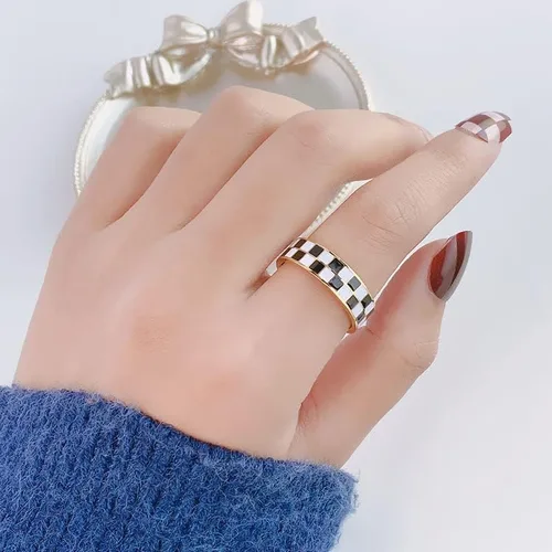 Miniatura 4 de Anillo de acero de titanio, oro de 14 quilates, color negro y blanco, tamaño 5-10