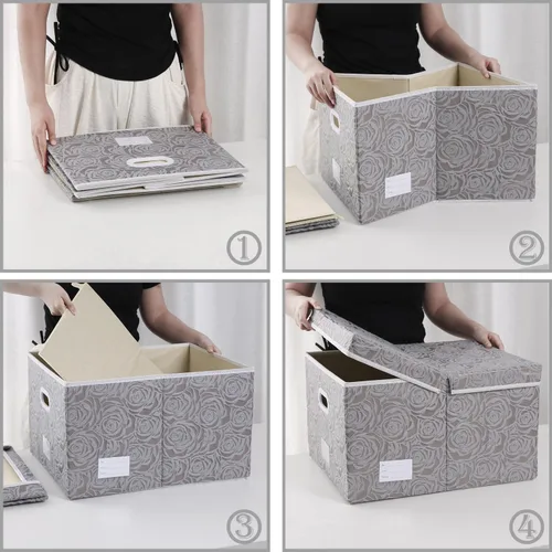 Miniatura 5 de PRANDOM Cajas de almacenamiento plegables jumbo con tapas, cubos de almacenamiento decorativos de tela, cestas organizadoras con asas de cubierta