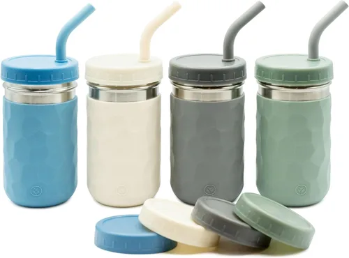 Miniatura 7 de WeeSprout Vasos 2 en 1 para niños, vaso de acero inoxidable duradero para batidos, pajitas de silicona con tapones, tapas giratorias de plástico