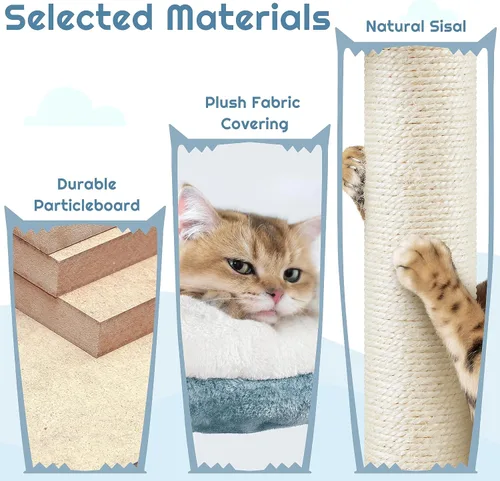 Miniatura 6 de Yaheetech Árbol para gatos con temática oceánica de 61 pulgadas de alto, torre para gatos de varios niveles con nido en forma de boca de tiburón