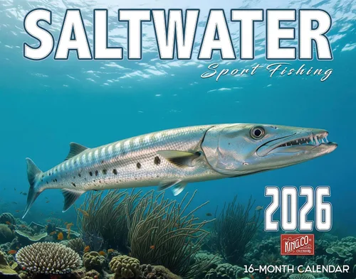 The KING Company-Monster Calendars - Calendario de pared de pesca de agua salada 2026, tamaño XL, 14 x 22 pulgadas, calendario de pesca deportiva