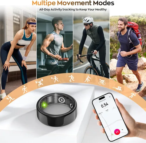 Miniatura 5 de Anillo inteligente con monitoreo del sueño, contador de pasos, frecuencia cardíaca, oxígeno en sangre para iOS y Android, sin cuota de suscripción