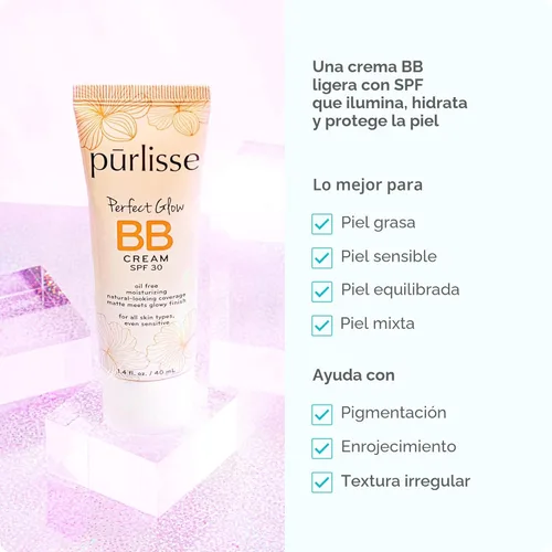 Miniatura 2 de pūrlisse Perfect Glow - Crema base BB con SPF 30 - Acabado mate con brillo - Enriquecida con Goji y Baya de Espino para ayudar a mejorar la textura