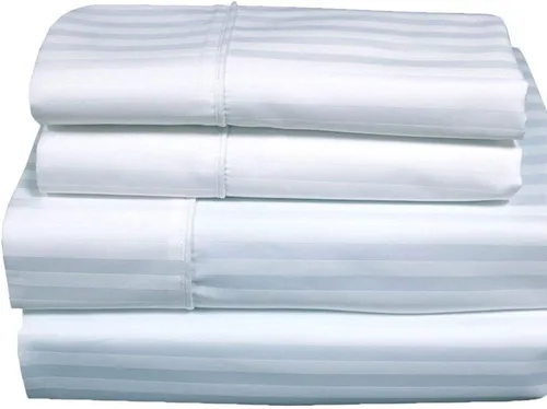 Royal Hotel Bedding Sábanas de algodón pesado, juego de sábanas de 4 piezas, 100% algodón de 250 hilos, bolsillo profundo, rayas de satén (blanco,