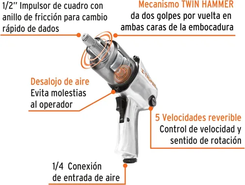 Miniatura 2 de Llave de impacto neumática, industrial, kit de 1/2 pulgadas.
