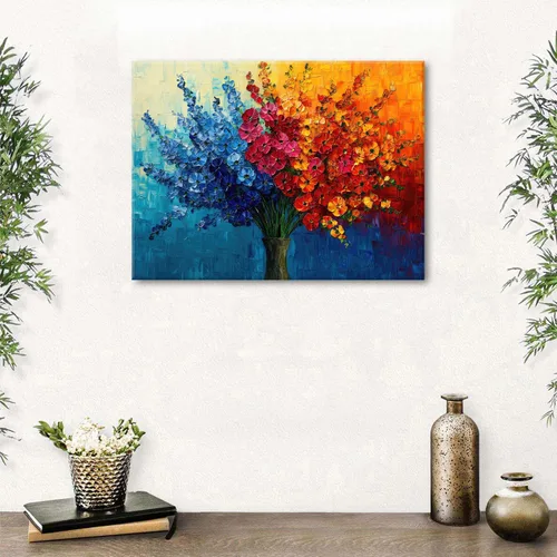 Miniatura 4 de Arte de pared de flores coloridas, pintura de flores silvestres, color verde azulado, rojo, naranja, textura abstracta, cuadro botánico, impresiones