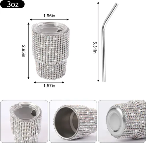 Miniatura 2 de INSTOME Vaso de Chupito Brillante de 3 oz - Mini Vasos Tachonados con Pedrería con Pajitas, Brillo Similar a Diamante para Fiestas Glamorosas y Uso